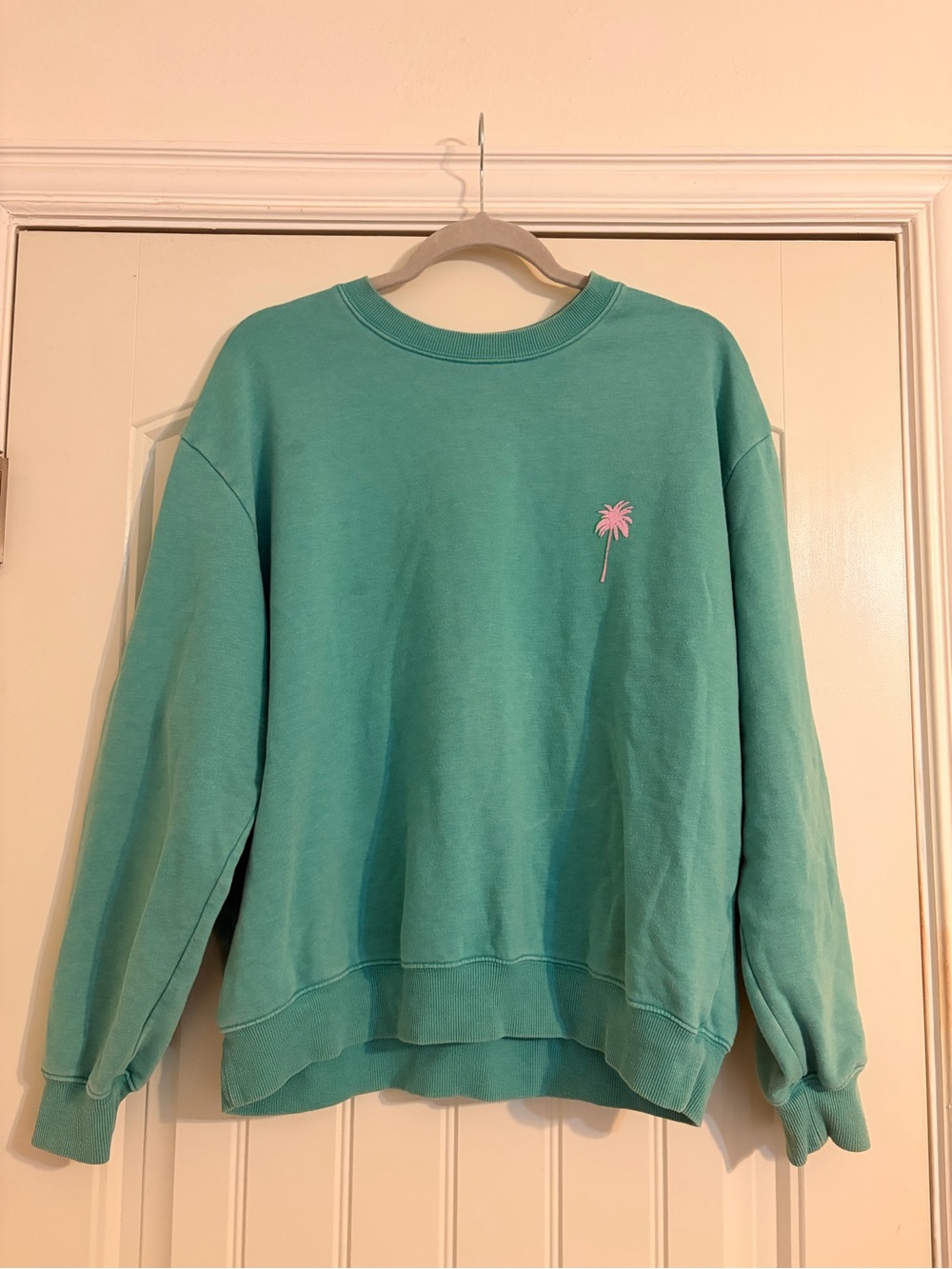Target Teal Crewneck Sweatshirt with Pink Palm Embroidery